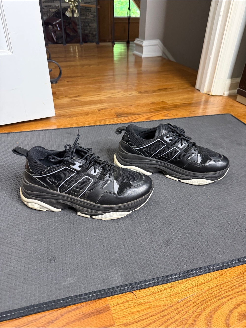 The Kooples Black Chunky Men's Sneakers with White Accents thick sole